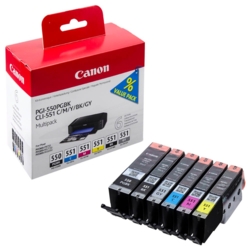 Canon Tintenpatronen cyan, gelb, magenta, grau, schwarz PGI-550 PGBK + CLI-551 BK/C/M/Y/GY