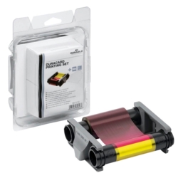 DURABLE Farbband YMCKO und 100 Plastikkarten (0,76 mm) mehrfarbig Farbband-Set
