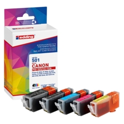 edding Tintenpatronen cyan, gelb, magenta, schwarz EDD-501 kompatibel zu Canon PGI-525 BK,