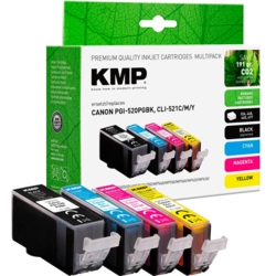KMP Tintenpatronen cyan, gelb, magenta, schwarz kompatibel zu Canon PGI-520 BK, CLI-521 C/